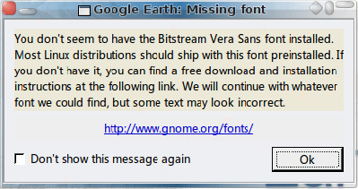 Google Earth提示“missing font”