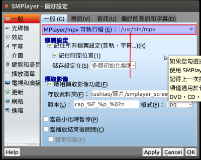 检查首选项中MPlayer/mpv路径