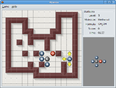 Atomix<br />简单的化学元素排列，游戏也不难。<br />sudo aptitude install atomix