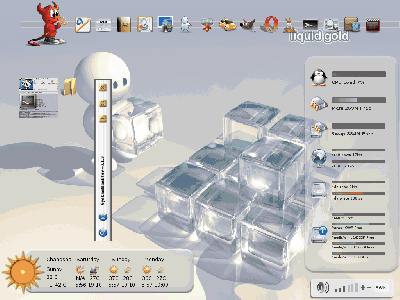 fvwm based.
<br />adesklets: yab+systemmonitor+volume+weatherforecast