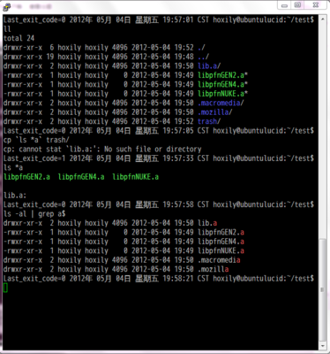 我的”ls *a“试验结果截图，10.04server机器。