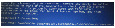 XP蓝屏代码：0x0000007B (0xBA4D3524,0xc0000034,0x00000000,0x00000000)