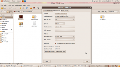 this is my snap shot about the property of my directory'/home/hjhuaDesktop' after excuting the command &quot;chmod 755 ./Desktop&quot;